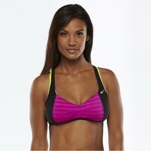 Nike Pink and Black Strappy Bikini Top with Neon Trim